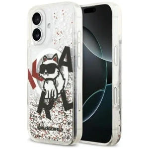Etui Karl Lagerfeld Liquid Glitter Choupette Logo MagSafe do Apple iPhone 17 przezroczysty