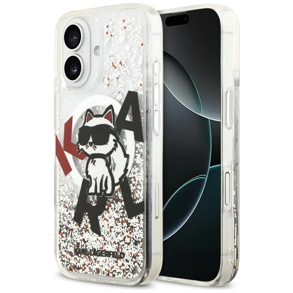 Etui Karl Lagerfeld Liquid Glitter Choupette Logo MagSafe do Apple iPhone 17 przezroczysty