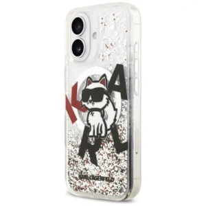 Etui Karl Lagerfeld Liquid Glitter Choupette Logo MagSafe do Apple iPhone 17 przezroczysty