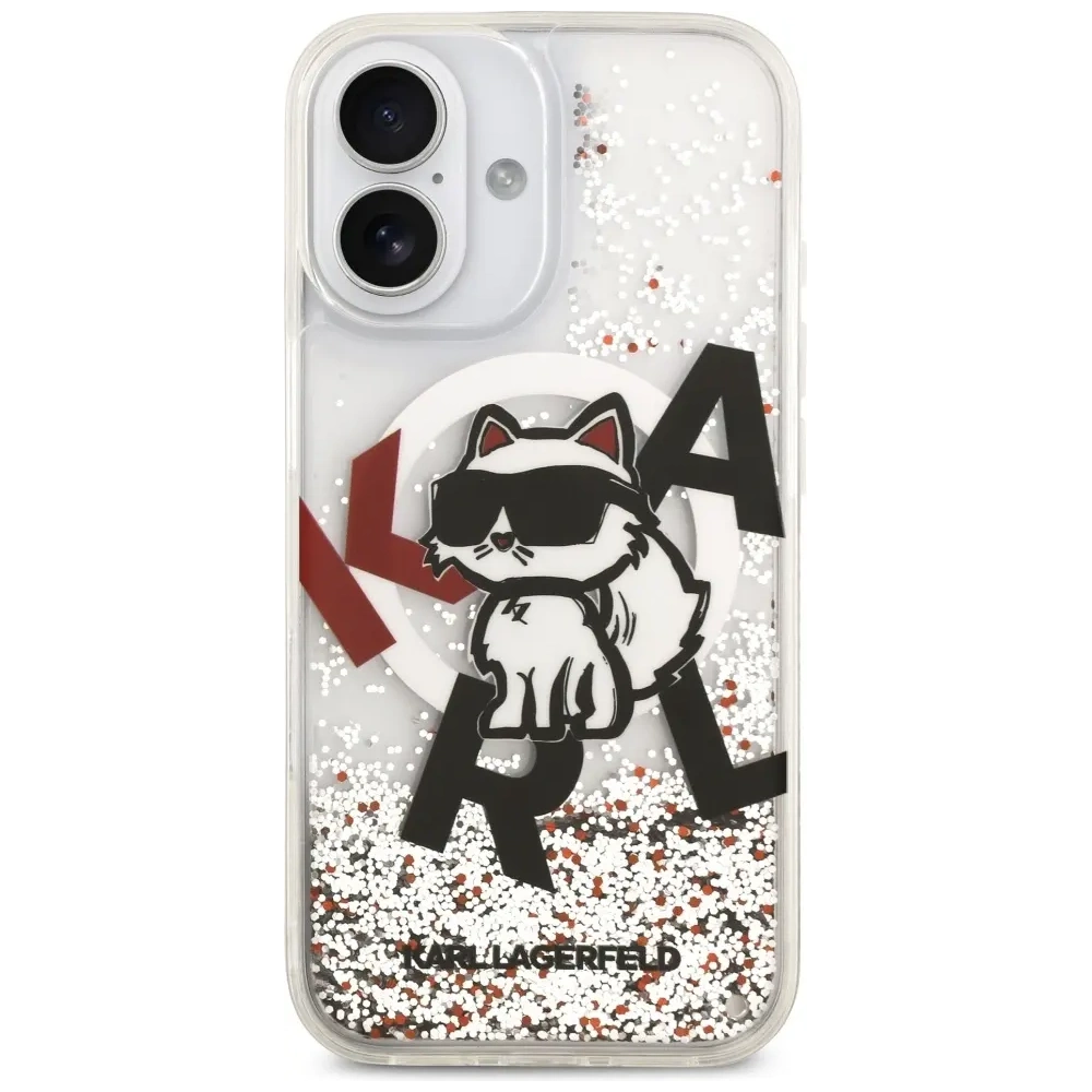 Etui Karl Lagerfeld Liquid Glitter Choupette Logo MagSafe do Apple iPhone 17 przezroczysty
