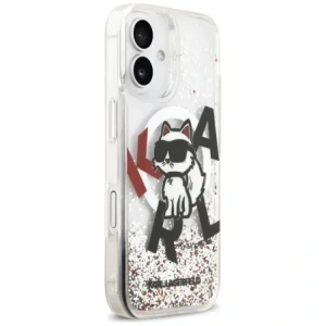 Etui Karl Lagerfeld Liquid Glitter Choupette Logo MagSafe do Apple iPhone 17 przezroczysty