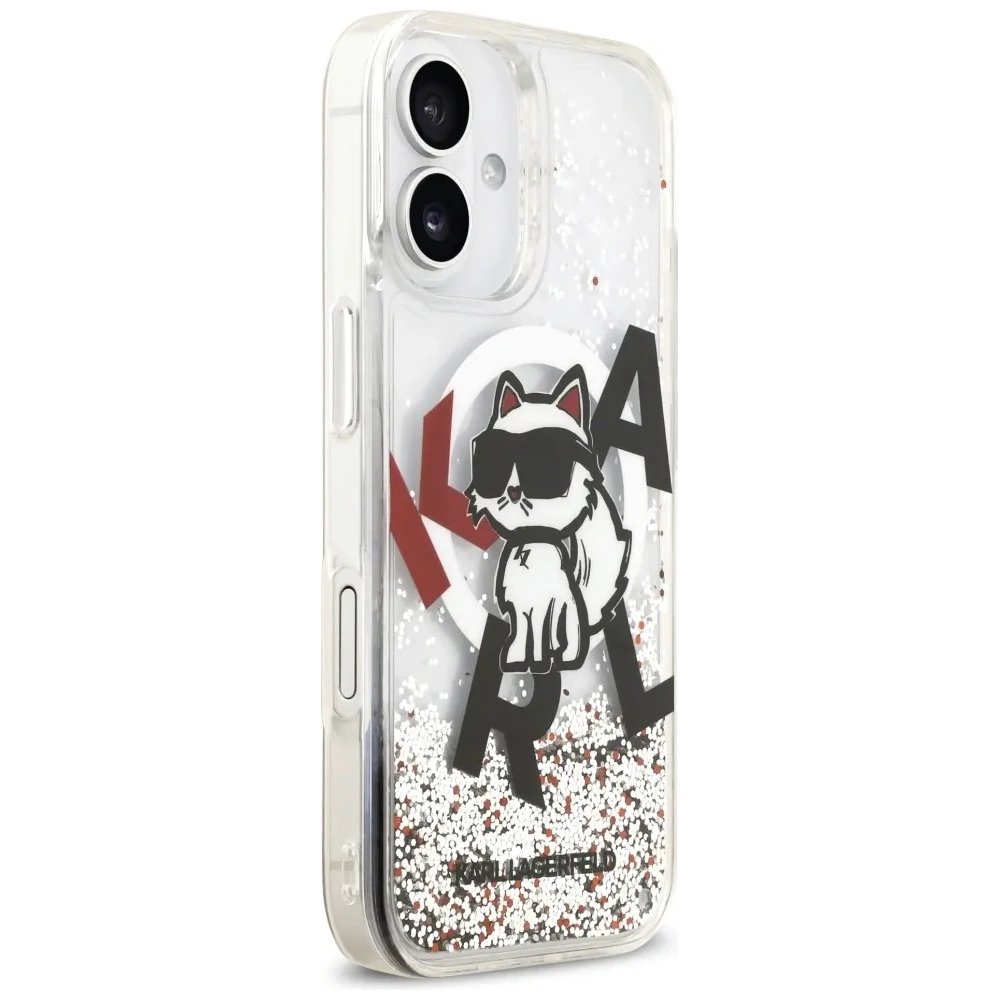 Etui Karl Lagerfeld Liquid Glitter Choupette Logo MagSafe do Apple iPhone 17 przezroczysty