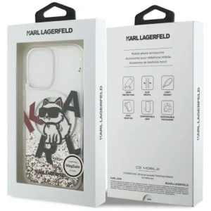Etui Karl Lagerfeld Liquid Glitter Choupette Logo MagSafe do Apple iPhone 17 przezroczysty
