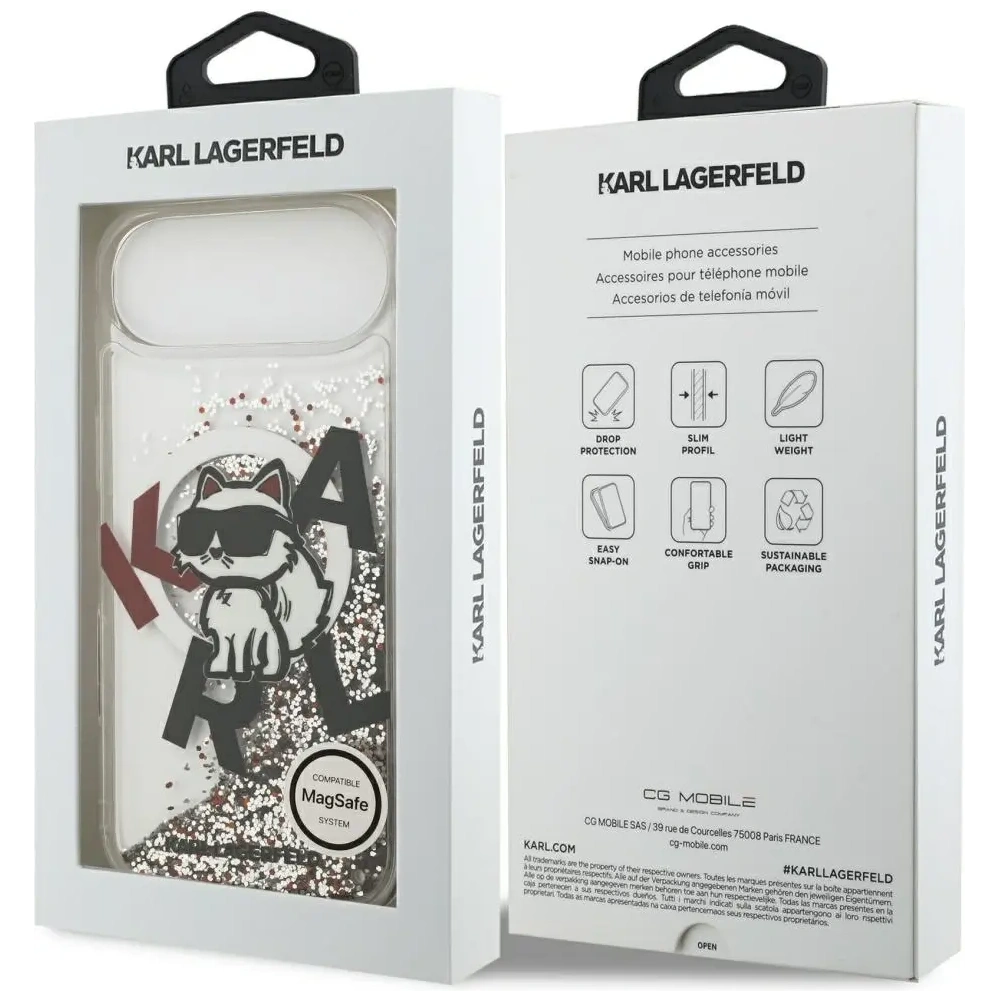 Etui Karl Lagerfeld Liquid Glitter Choupette Logo MagSafe do Apple iPhone Air przezroczysty