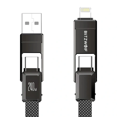 Kabel USB 4w1 Blitzwolf BW-HDC7 USB-A, USB-C / USB-C, Lightning 240W 1.2m (czarny)