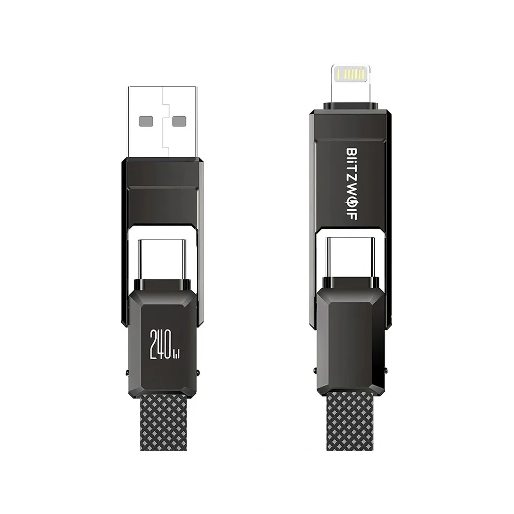 Kabel USB 4w1 Blitzwolf BW-HDC7 USB-A, USB-C / USB-C, Lightning 240W 1.2m (czarny)