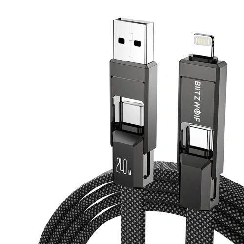Kabel USB 4w1 Blitzwolf BW-HDC7 USB-A, USB-C / USB-C, Lightning 240W 1.2m (czarny)