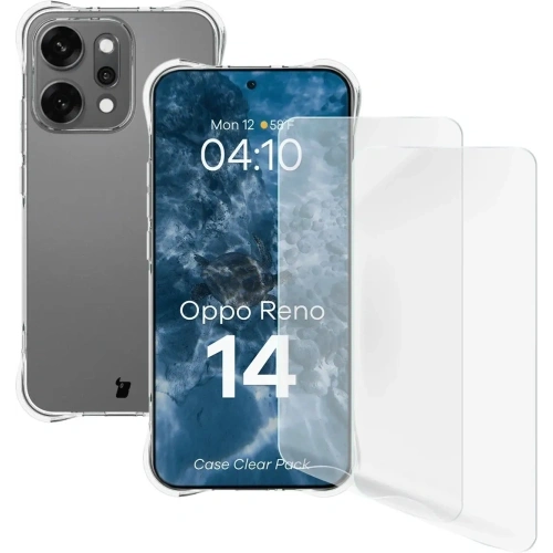 Elastyczne etui + 2x folia na ekran Bizon Case Clear Pack do Oppo Reno 14
