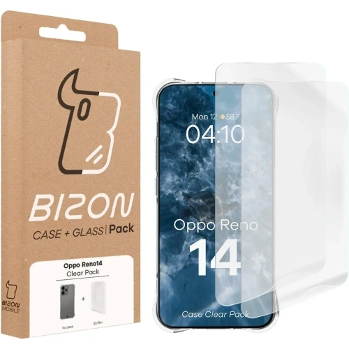 Elastyczne etui + 2x folia na ekran Bizon Case Clear Pack do Oppo Reno 14