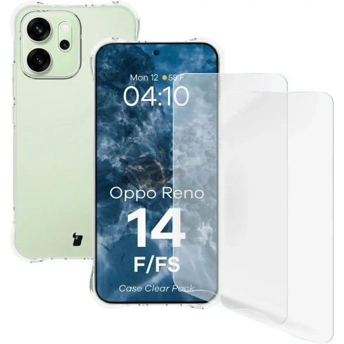 Elastyczne etui + 2x folia na ekran Bizon Case Clear Pack do Oppo Reno 14 F / FS