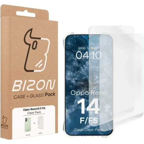 Elastyczne etui + 2x folia na ekran Bizon Case Clear Pack do Oppo Reno 14 F / FS