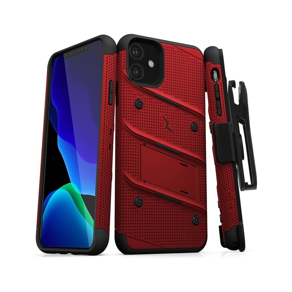 Hurtownia GSM - Pancerne etui Zizo Bolt Cover Apple iPhone 11 se sklem 9H na displej + stojánek & držák na pás (Červená/Černá) - ZIZ005REDBLK - {ean13} - Hurt