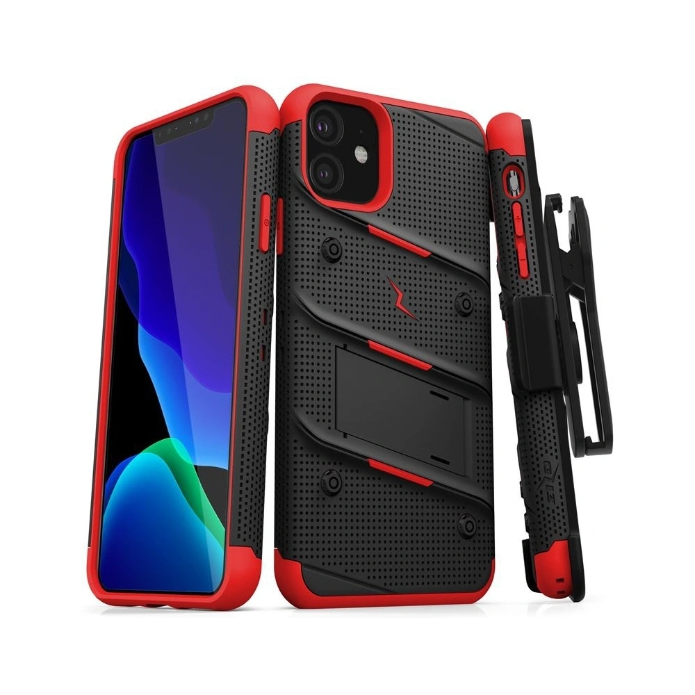 Wholesale Zizo Bolt Cover - Case for iPhone 11 with Military Grade + Glass Screen Protector & Kickstand and Holster (Red/Black) - ZIZ006BLKRED - {ean13} - Hurt