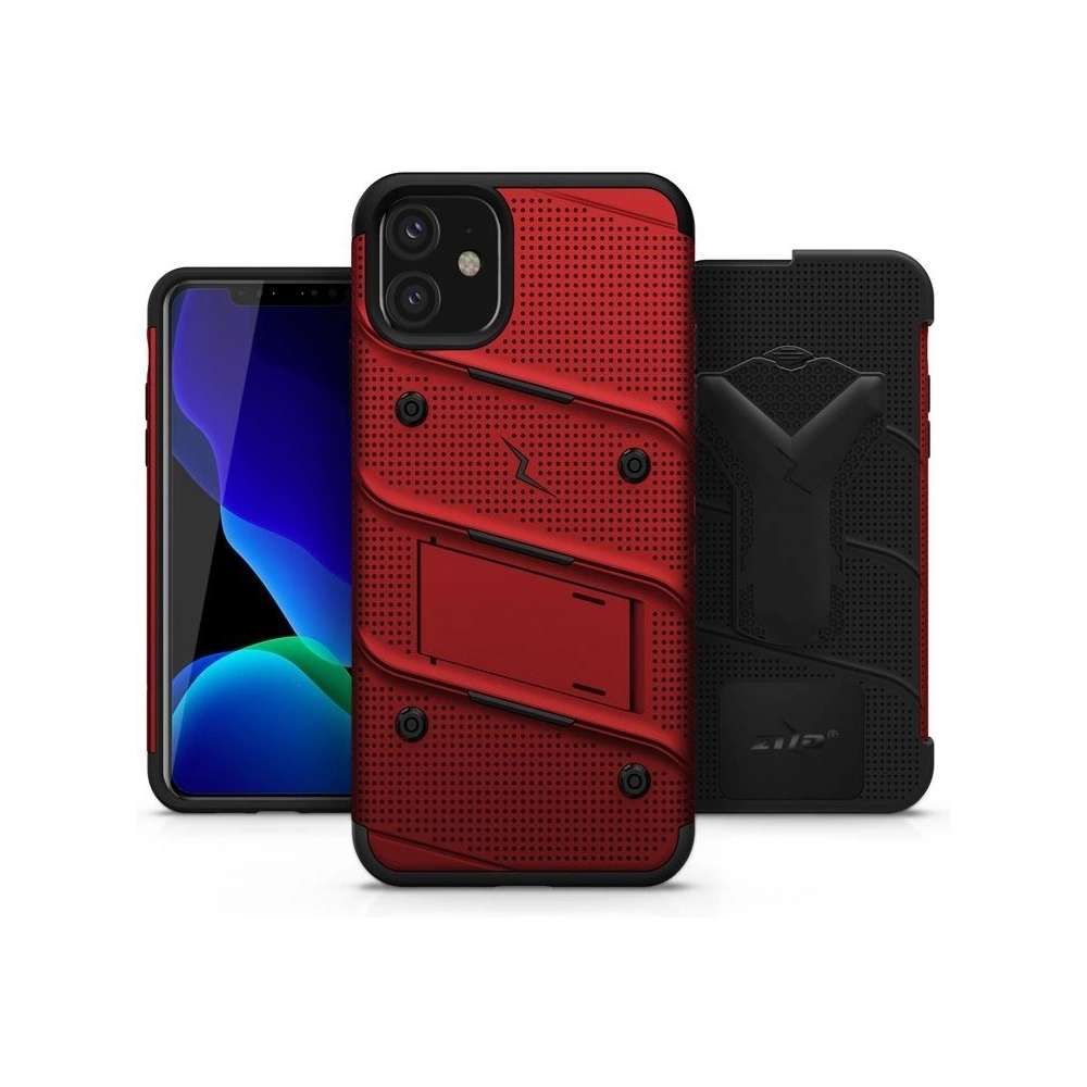Hurtownia GSM - Pancerne etui Zizo Bolt Cover Apple iPhone 11 se sklem 9H na displej + stojánek & držák na pás (Červená/Černá) - ZIZ005REDBLK - {ean13} - Hurt