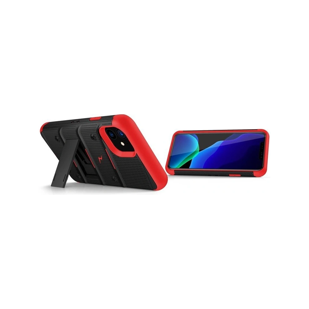 Wholesale Zizo Bolt Cover - Case for iPhone 11 with Military Grade + Glass Screen Protector & Kickstand and Holster (Red/Black) - ZIZ006BLKRED - {ean13} - Hurt