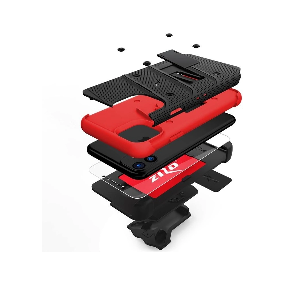 Wholesale Zizo Bolt Cover - Case for iPhone 11 with Military Grade + Glass Screen Protector & Kickstand and Holster (Red/Black) - ZIZ006BLKRED - {ean13} - Hurt
