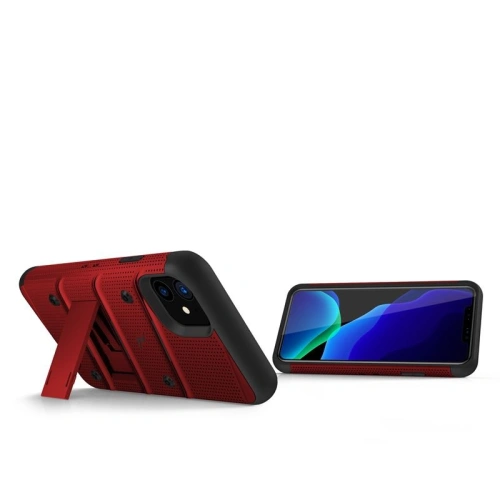 Pancerne etui Zizo Bolt Cover Apple iPhone 11 ze szkłem 9H na ekran + podstawka & uchwyt do paska (Red/Black)