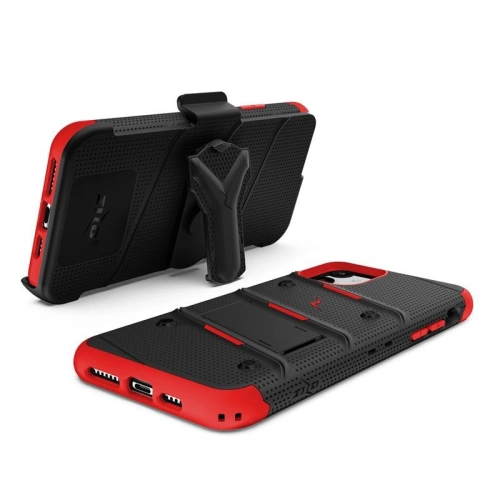 Pancerne etui Zizo Bolt Cover Apple iPhone 11 ze szkłem 9H na ekran + podstawka & uchwyt do paska (Black/Red)