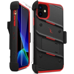 Wholesale Zizo Bolt Cover - Case for iPhone 11 with Military Grade + Glass Screen Protector & Kickstand and Holster (Red/Black) - ZIZ006BLKRED - {ean13} - Hurt