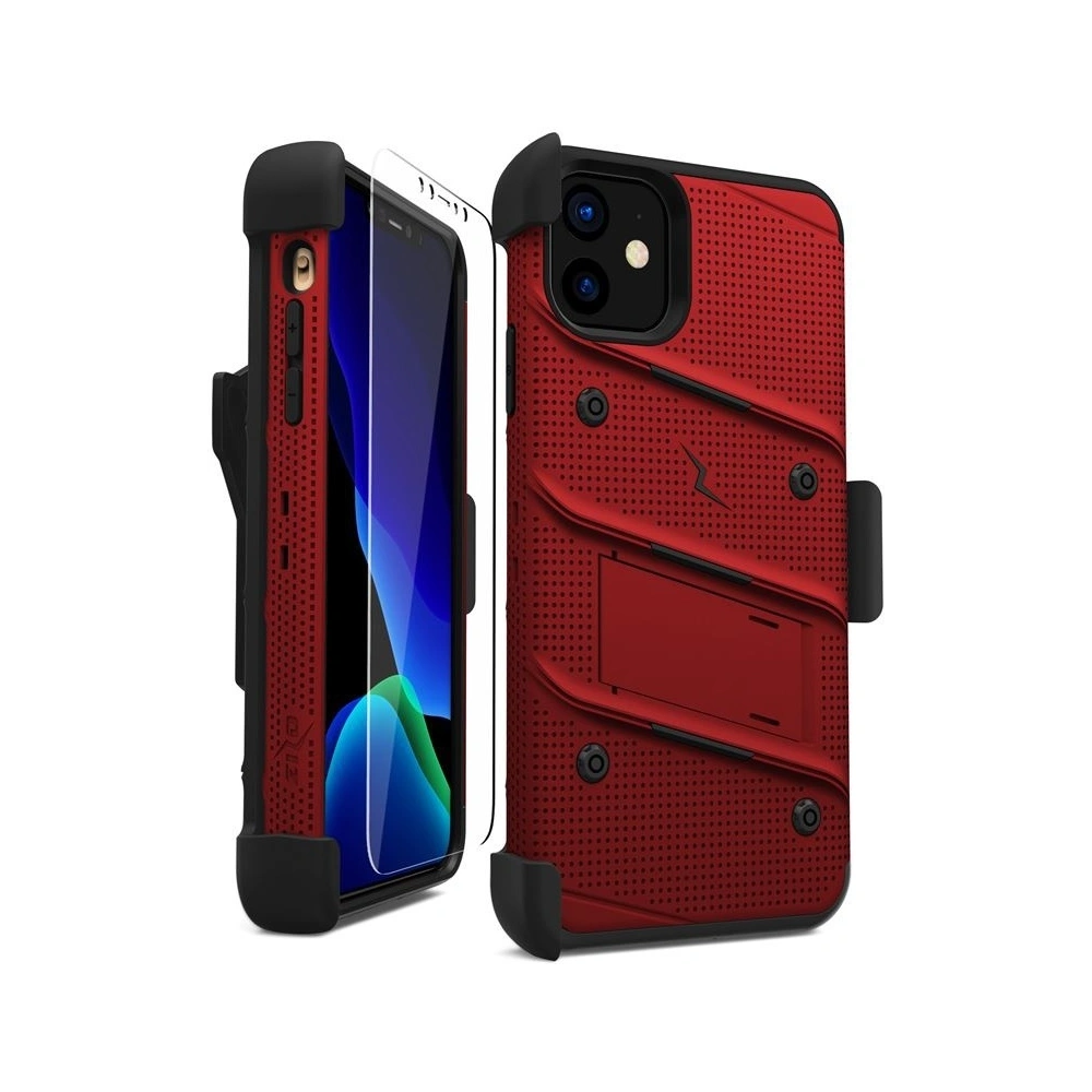 Hurtownia GSM - Pancerne etui Zizo Bolt Cover Apple iPhone 11 se sklem 9H na displej + stojánek & držák na pás (Červená/Černá) - ZIZ005REDBLK - {ean13} - Hurt