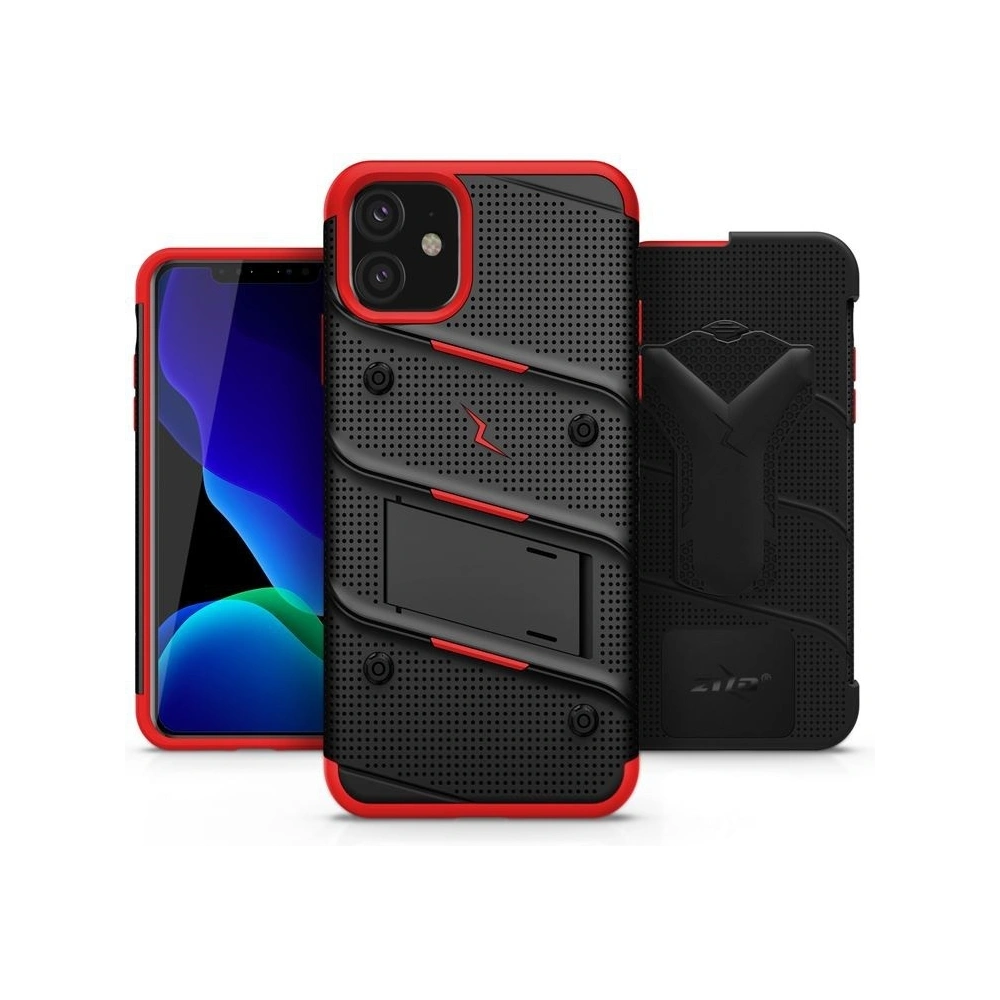 Wholesale Zizo Bolt Cover - Case for iPhone 11 with Military Grade + Glass Screen Protector & Kickstand and Holster (Red/Black) - ZIZ006BLKRED - {ean13} - Hurt