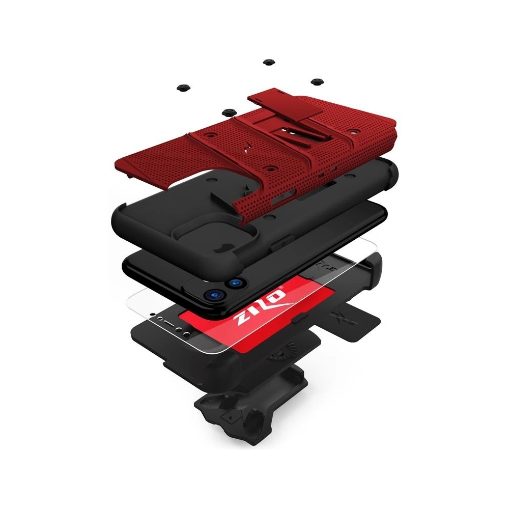 Hurtownia GSM - Pancerne etui Zizo Bolt Cover Apple iPhone 11 se sklem 9H na displej + stojánek & držák na pás (Červená/Černá) - ZIZ005REDBLK - {ean13} - Hurt