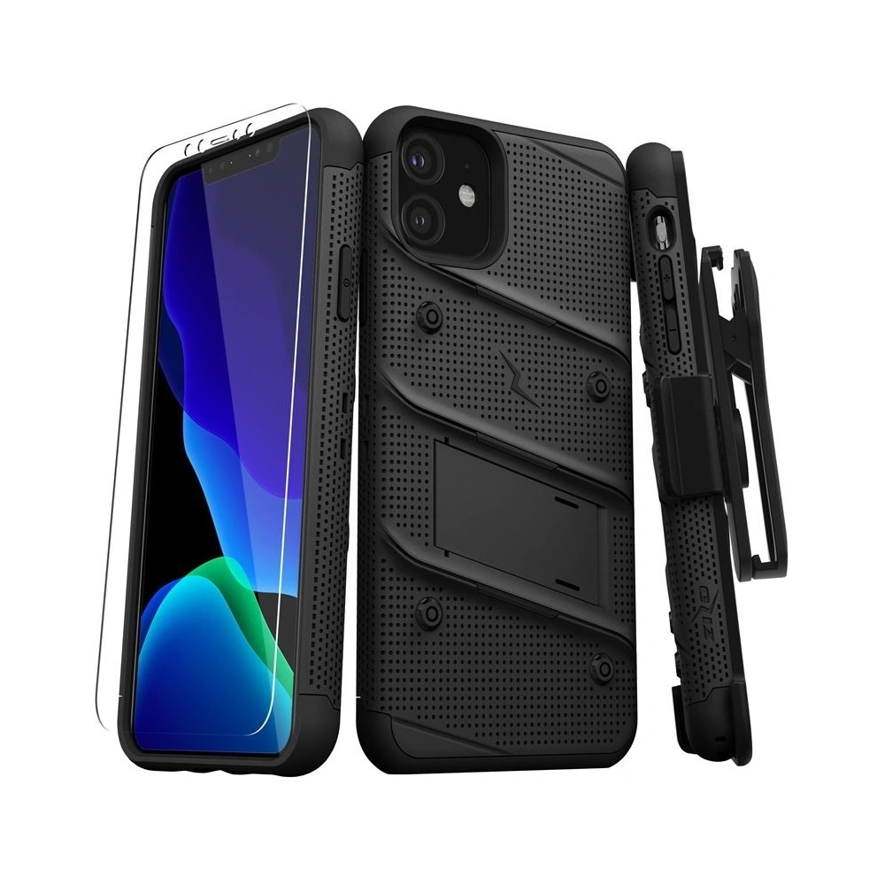 Hurtownia GSM - Pancéřové pouzdro Zizo Bolt Cover Apple iPhone 11 se sklem 9H na displej + stojánek & držák na pás (Černá/Černá) - ZIZ007BLK - {ean13} - Hurt