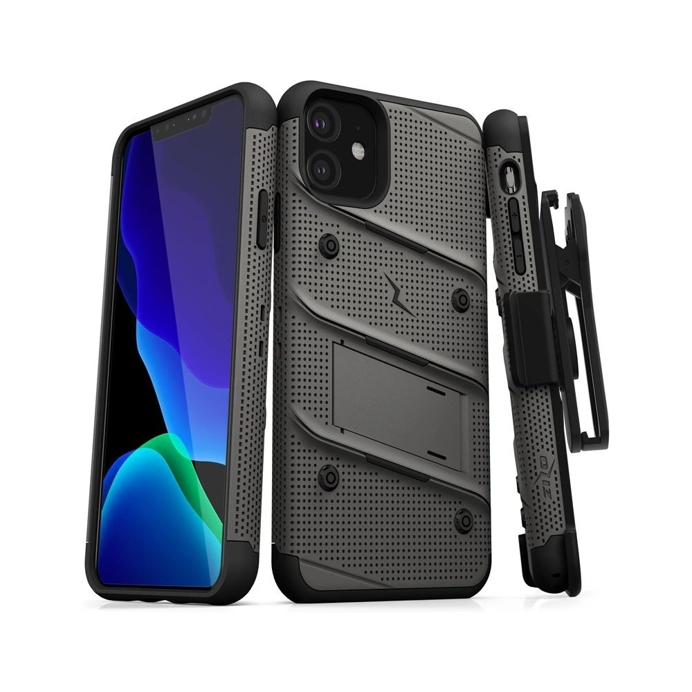 Wholesale Zizo Bolt Cover - Case for iPhone 11 with Military Grade + Glass Screen Protector & Kickstand and Holster (Red/Black) - ZIZ008GRYBLK - {ean13} - Hurt