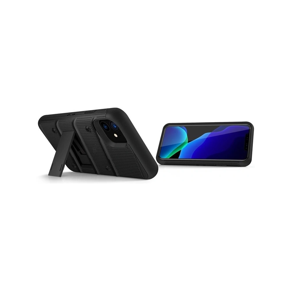 Hurtownia GSM - Pancéřové pouzdro Zizo Bolt Cover Apple iPhone 11 se sklem 9H na displej + stojánek & držák na pás (Černá/Černá) - ZIZ007BLK - {ean13} - Hurt
