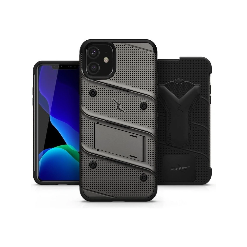 Wholesale Zizo Bolt Cover - Case for iPhone 11 with Military Grade + Glass Screen Protector & Kickstand and Holster (Red/Black) - ZIZ008GRYBLK - {ean13} - Hurt