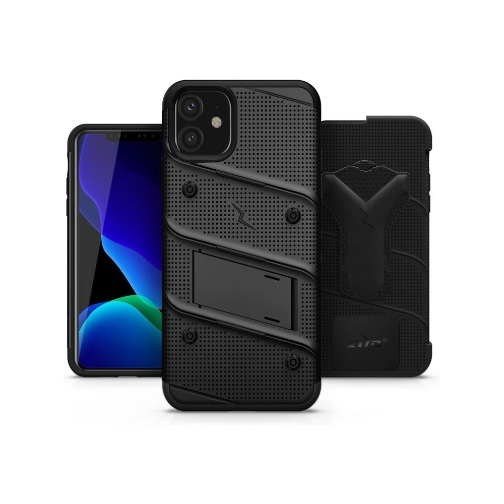 Hurtownia GSM - Pancéřové pouzdro Zizo Bolt Cover Apple iPhone 11 se sklem 9H na displej + stojánek & držák na pás (Černá/Černá) - ZIZ007BLK - {ean13} - Hurt