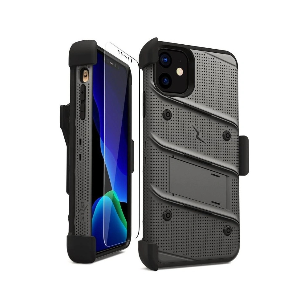 Wholesale Zizo Bolt Cover - Case for iPhone 11 with Military Grade + Glass Screen Protector & Kickstand and Holster (Red/Black) - ZIZ008GRYBLK - {ean13} - Hurt