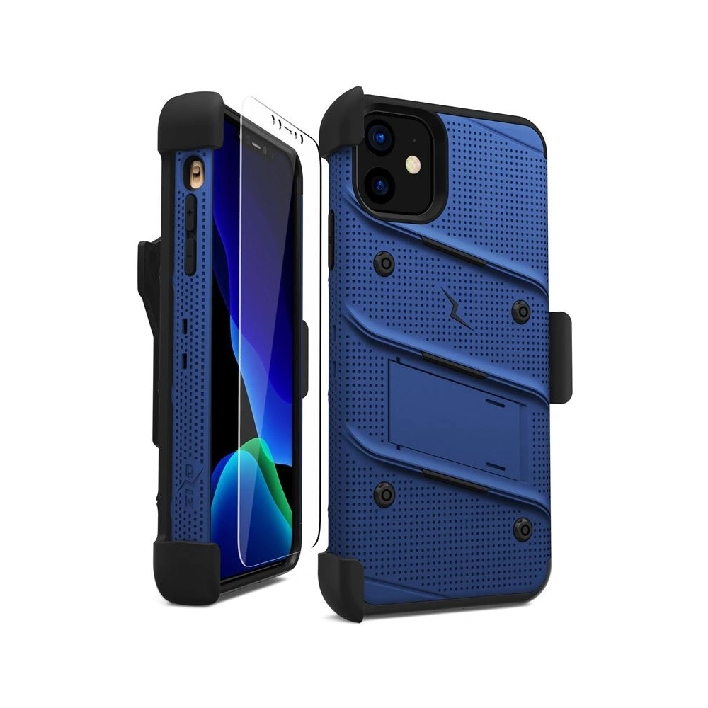 Hurtownia GSM - Pancéřové pouzdro Zizo Bolt Cover Apple iPhone 11 se sklem 9H na displej + stojánek & držák na pás (Modrá/Černá) - ZIZ009BLUBLK - {ean13} - Hurt