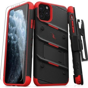 Hurtownia GSM - Pancéřové pouzdro Zizo Bolt Cover Apple iPhone 11 Pro Max se sklem 9H na displej + stojánek & držák na pásek (Černá/Červená) - ZIZ010BLKRED - {ean13} - Hurt