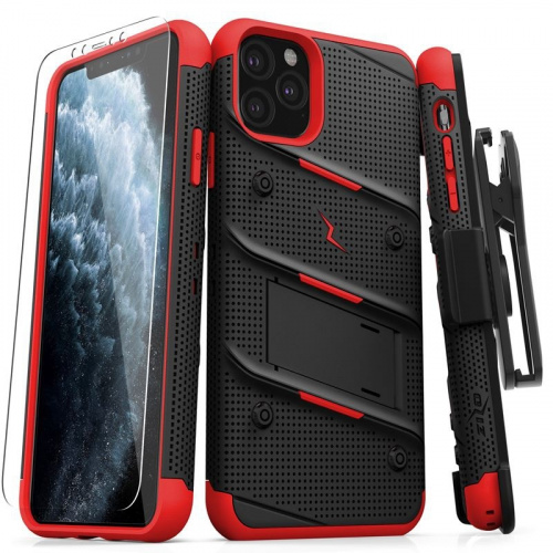 Zizo Distributor - 888488320205 - ZIZ010BLKRED - Zizo Bolt Cover - Case for iPhone 11 Pro Max with Military Grade + Glass Screen Protector & Kickstand and Holster (Red/Black) - B2B homescreen