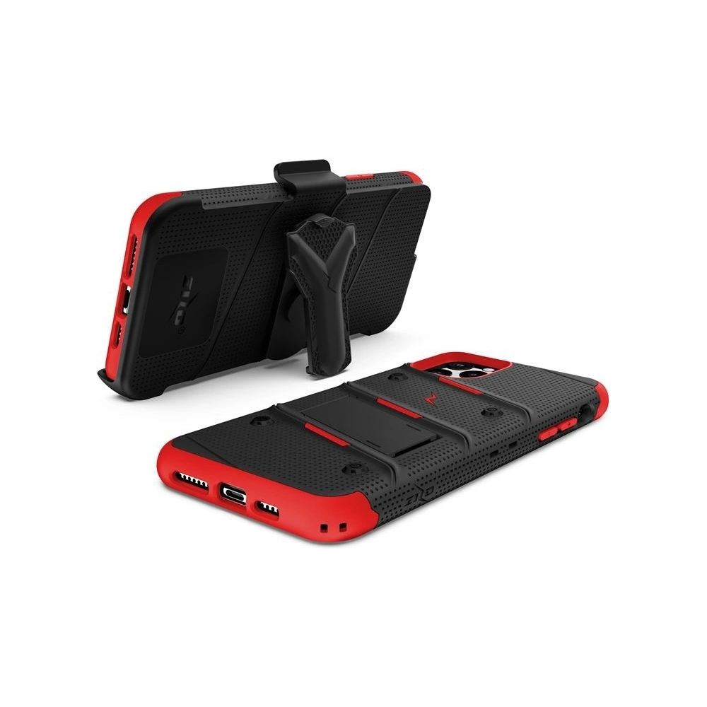 Hurtownia GSM - Pancéřové pouzdro Zizo Bolt Cover Apple iPhone 11 Pro Max se sklem 9H na displej + stojánek & držák na pásek (Černá/Červená) - ZIZ010BLKRED - {ean13} - Hurt