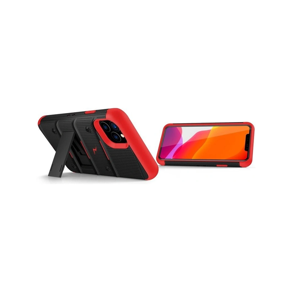 Hurtownia GSM - Pancéřové pouzdro Zizo Bolt Cover Apple iPhone 11 Pro Max se sklem 9H na displej + stojánek & držák na pásek (Černá/Červená) - ZIZ010BLKRED - {ean13} - Hurt
