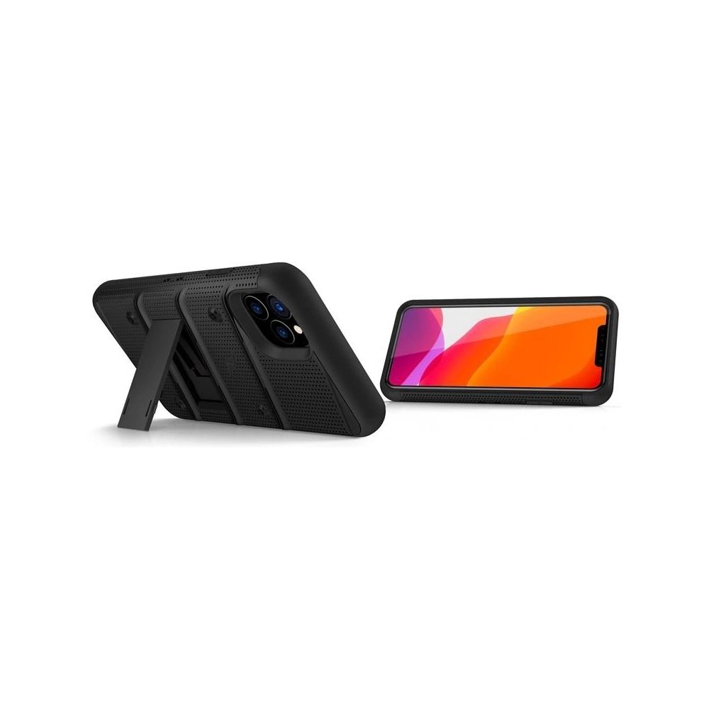 Hurtownia GSM - Pancéřové pouzdro Zizo Bolt Cover Apple iPhone 11 Pro Max se sklem 9H na displej + stojánek & držák na pás (Černá/Černá) - ZIZ011BLK - {ean13} - Hurt
