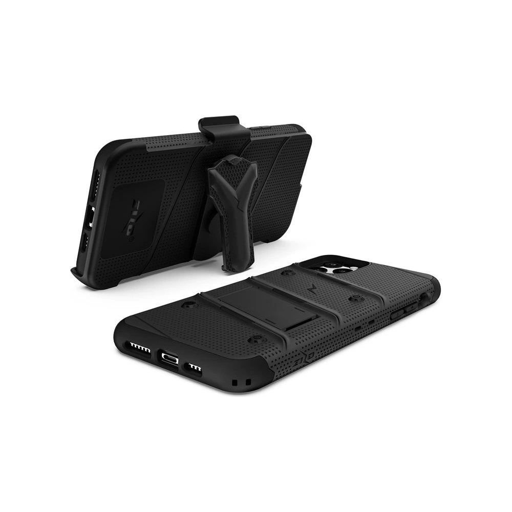 Hurtownia GSM - Pancéřové pouzdro Zizo Bolt Cover Apple iPhone 11 Pro Max se sklem 9H na displej + stojánek & držák na pás (Černá/Černá) - ZIZ011BLK - {ean13} - Hurt