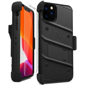 Hurtownia GSM - Pancerne etui Zizo Bolt Cover Apple iPhone 11 Pro Max ze szkłem 9H na ekran + podstawka & uchwyt do paska (Black/Black) - ZIZ011BLK - {ean13} - Hurt