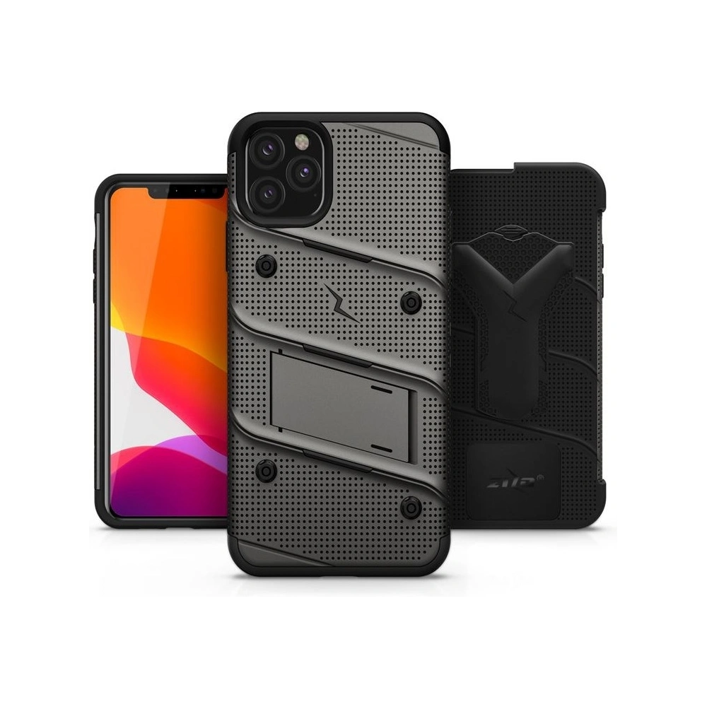 Wholesale Zizo Bolt Cover - Case for iPhone 11 Pro Max with Military Grade + Glass Screen Protector & Kickstand and Holster (Red/Black) - ZIZ012GRYBLK - {ean13} - Hurt