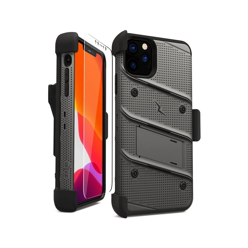 Wholesale Zizo Bolt Cover - Case for iPhone 11 Pro Max with Military Grade + Glass Screen Protector & Kickstand and Holster (Red/Black) - ZIZ012GRYBLK - {ean13} - Hurt