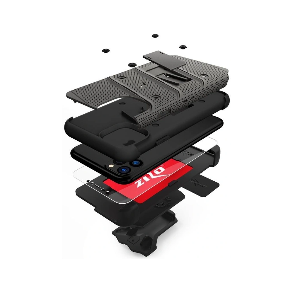 Wholesale Zizo Bolt Cover - Case for iPhone 11 Pro Max with Military Grade + Glass Screen Protector & Kickstand and Holster (Red/Black) - ZIZ012GRYBLK - {ean13} - Hurt