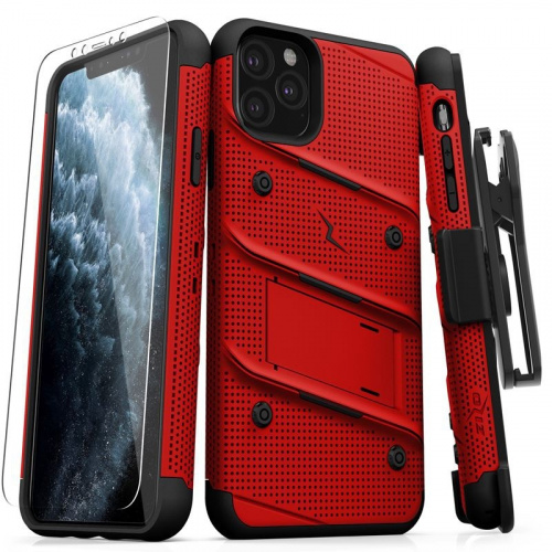 Hurtownia Zizo - 888488320175 - ZIZ013REDBLK - Pancerne etui Zizo Bolt Cover Apple iPhone 11 Pro Max ze szkłem 9H na ekran + podstawka & uchwyt do paska (Red/Black) - B2B homescreen