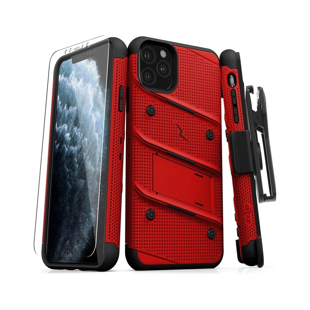 Hurtownia GSM - Pancéřové pouzdro Zizo Bolt Cover Apple iPhone 11 Pro Max se sklem 9H na displej + stojánek a držák na pásek (Červená/Černá) - ZIZ013REDBLK - {ean13} - Hurt