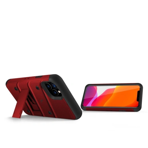 Pancerne etui Zizo Bolt Cover Apple iPhone 11 Pro Max ze szkłem 9H na ekran + podstawka & uchwyt do paska (Red/Black)