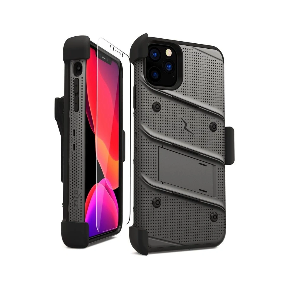 Hurtownia GSM - Pancéřové pouzdro Zizo Bolt Cover Apple iPhone 11 Pro se sklem 9H na obrazovku + stojánek a držák na pásek (Metal Gray/Black) - ZIZ014GRYBLK - {ean13} - Hurt