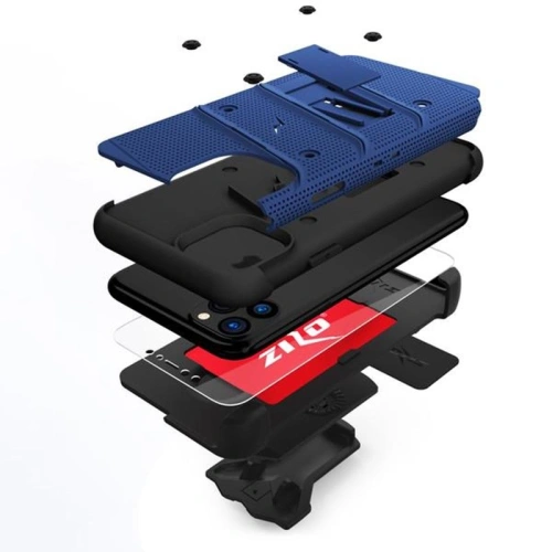 Pancerne etui Zizo Bolt Cover Apple iPhone 11 Pro ze szkłem 9H na ekran + podstawka & uchwyt do paska (Blue/Black)