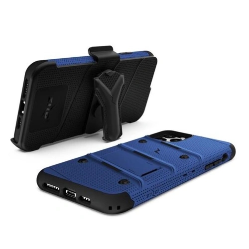 Pancerne etui Zizo Bolt Cover Apple iPhone 11 Pro ze szkłem 9H na ekran + podstawka & uchwyt do paska (Blue/Black)