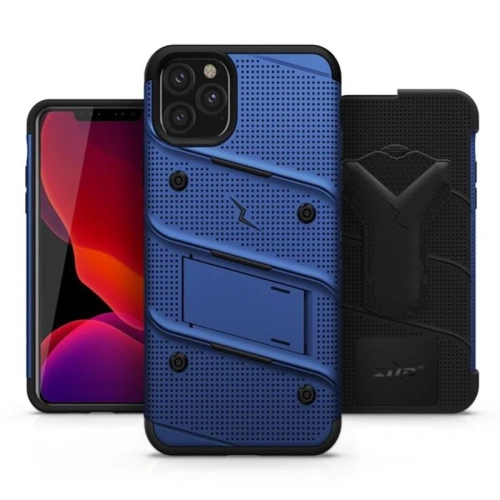 Pancerne etui Zizo Bolt Cover Apple iPhone 11 Pro ze szkłem 9H na ekran + podstawka & uchwyt do paska (Blue/Black)